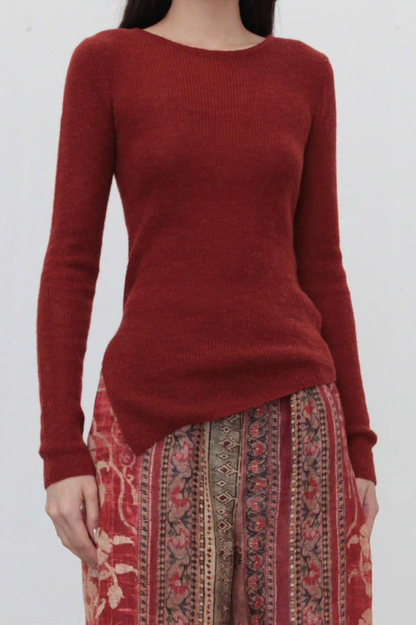 INTO THE EAST 24 Autumn and Winter Wool Blend Asymmetric Knit Top ITE-E1YGAW012RE20TP-HONG Red
